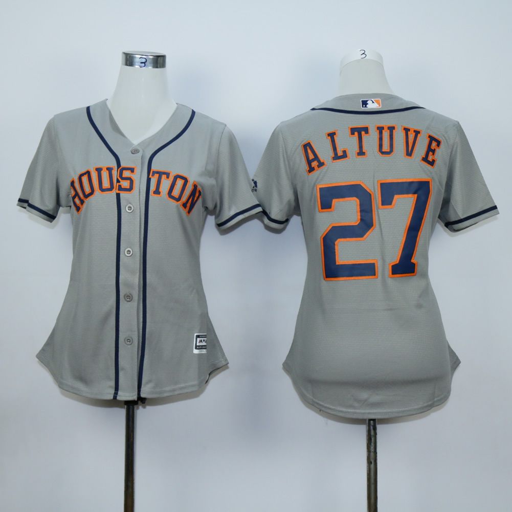 Women Houston Astros 27 Altuve Grey MLB Jerseys